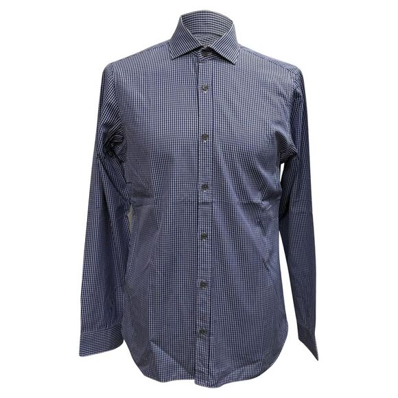 Z Zegna Checked Button Down Shirt in Blue Cotton